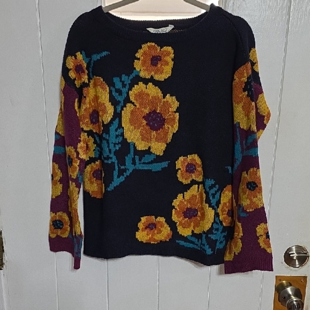 NWT Pioneer Woman Garden Floral Women's Sweater Navy Colorful‎ Woven Sz S(4-6)
